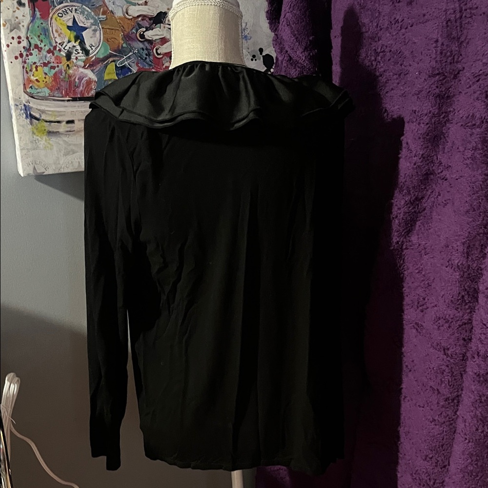 Sz 1X Ralph Lauren Black Ruffled Blouse - Picture 5 of 6